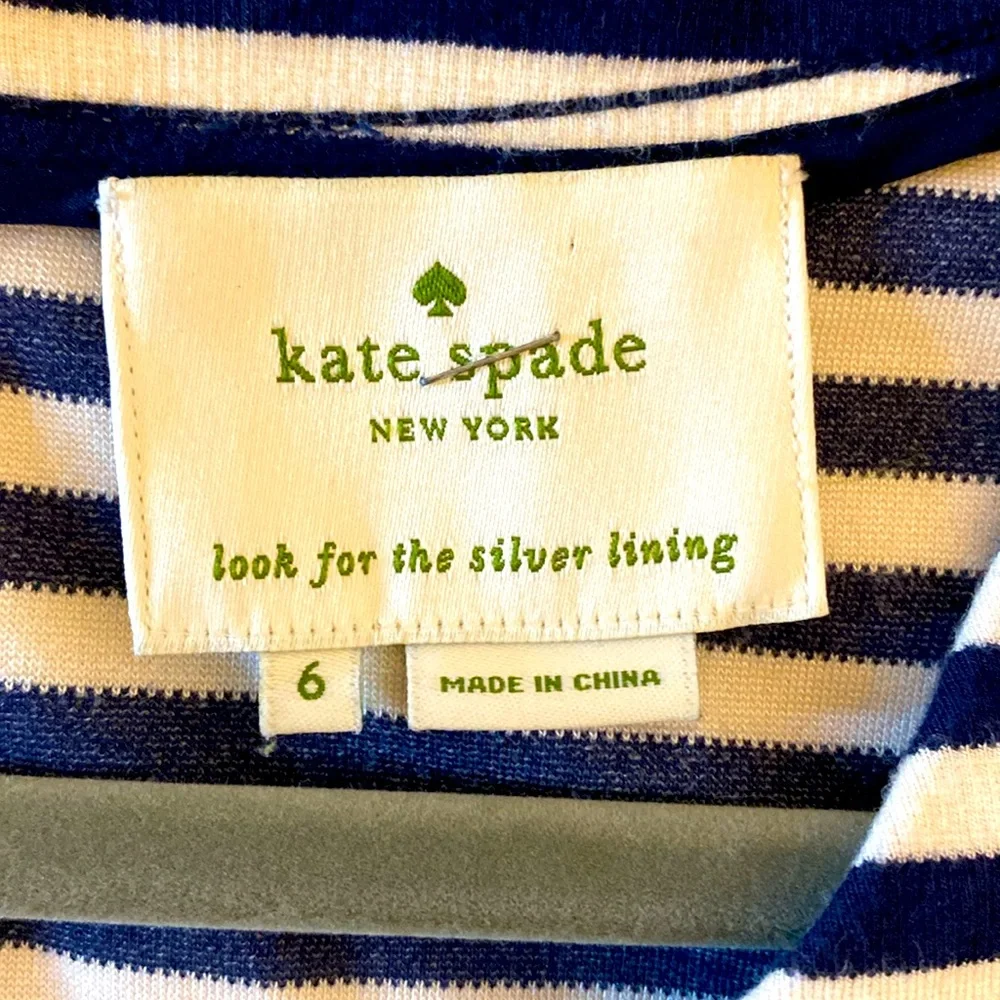 Kate Spade‎ - White & Navy Striped Quarter Sleeve 